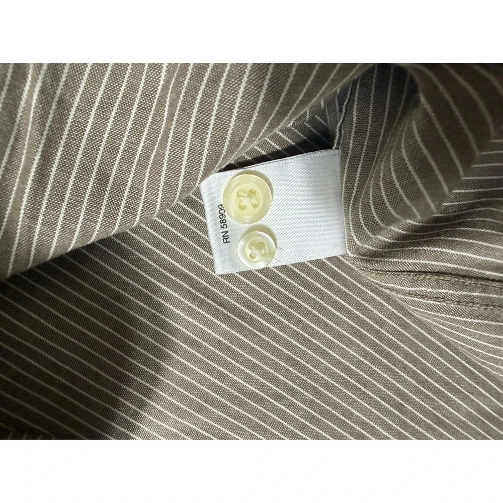Roundtree &‎ Yorke Casuals Shirt Mens XL Brown Pinstripe Cotton Good Button Down